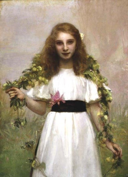 Nuoren tytön muotokuva kukkien kanssa (öljy kankaalle) tekijältä Pascal Adolphe Jean Dagnan Bouveret