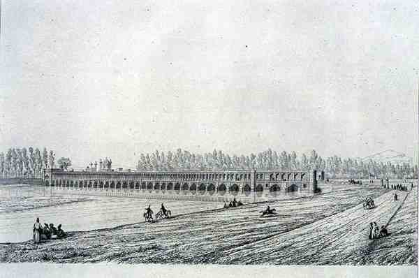 Allah Verdi Khanin silta Isfahanissa, Persian Voyage Pittoresquesta, kaivertanut Claude Sauvageot (1832-85), julkaissut Lemercier, Pariisi tekijältä Pascal Xavier (after) Coste