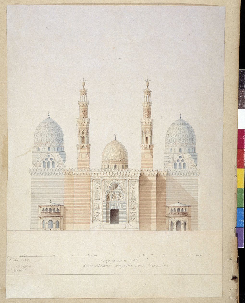 Arkkitehtuuri: Aleksandrian moskeijan pääjulkisivuprojekti. Egypti. Pascal Costen piirustus (1787-1879) tekijältä Pascal Xavier (after) Coste