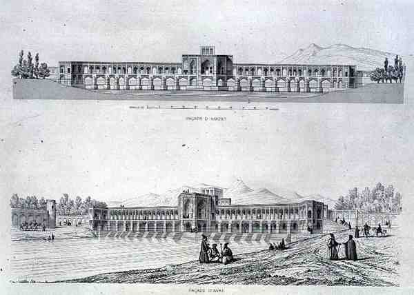Hassan Beg Bridge Zeineroudilla Isfahanissa, Persian Voyage Pittoresquesta, kaivertanut Claude Sauvageot (1832-85), julkaissut Lemercier, Paris tekijältä Pascal Xavier (after) Coste