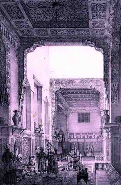 Ouatier-Hauch Kadanin sisäpiha, Persian Voyage Pittoresquesta, kaiverrus Emile Edmond Ollivier (1800-64), julkaisija Letronne, Paris tekijältä Pascal Xavier (after) Coste