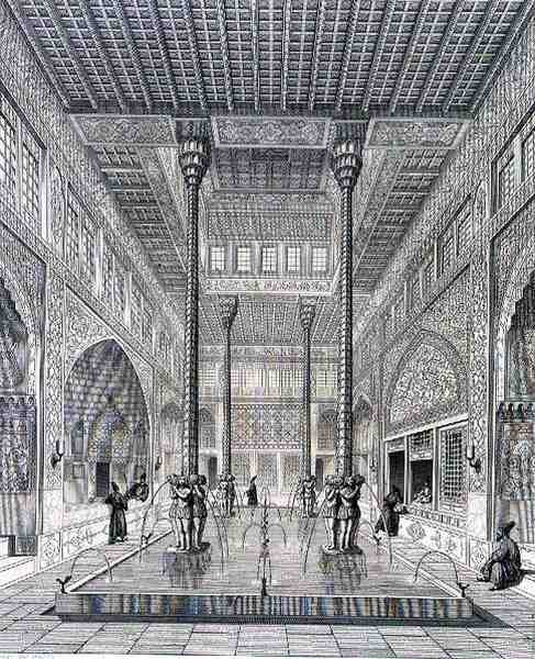 Isfahanissa sijaitsevan Chahar Baghin palatsin sisustus Persian Voyage Pittoresquesta, kaiverrettu Claude Sauvageot (1832-85) ja Jean Charles Huguet (s.1815), julkaisija Lemercier, Paris tekijältä Pascal Xavier (after) Coste