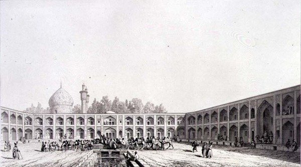 Caravanserai Shah Sultan-Hussein, Isfahan, levy 32 julkaisusta "Modern Monuments of Persia", kaiverrus Auguste Alexandre Guillaumot (1815-92) 1856 (litho) tekijältä Pascal Xavier (after) Coste