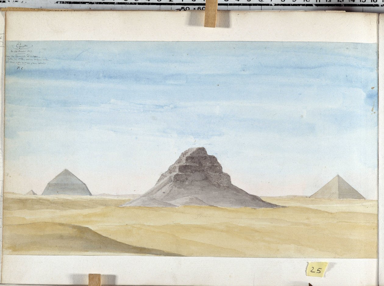 Näkymä Dachourin pyramidista. Pascal Costen (1787-1879) piirustus: Välimeren arkeologinen museo, Marseille tekijältä Pascal Xavier (after) Coste