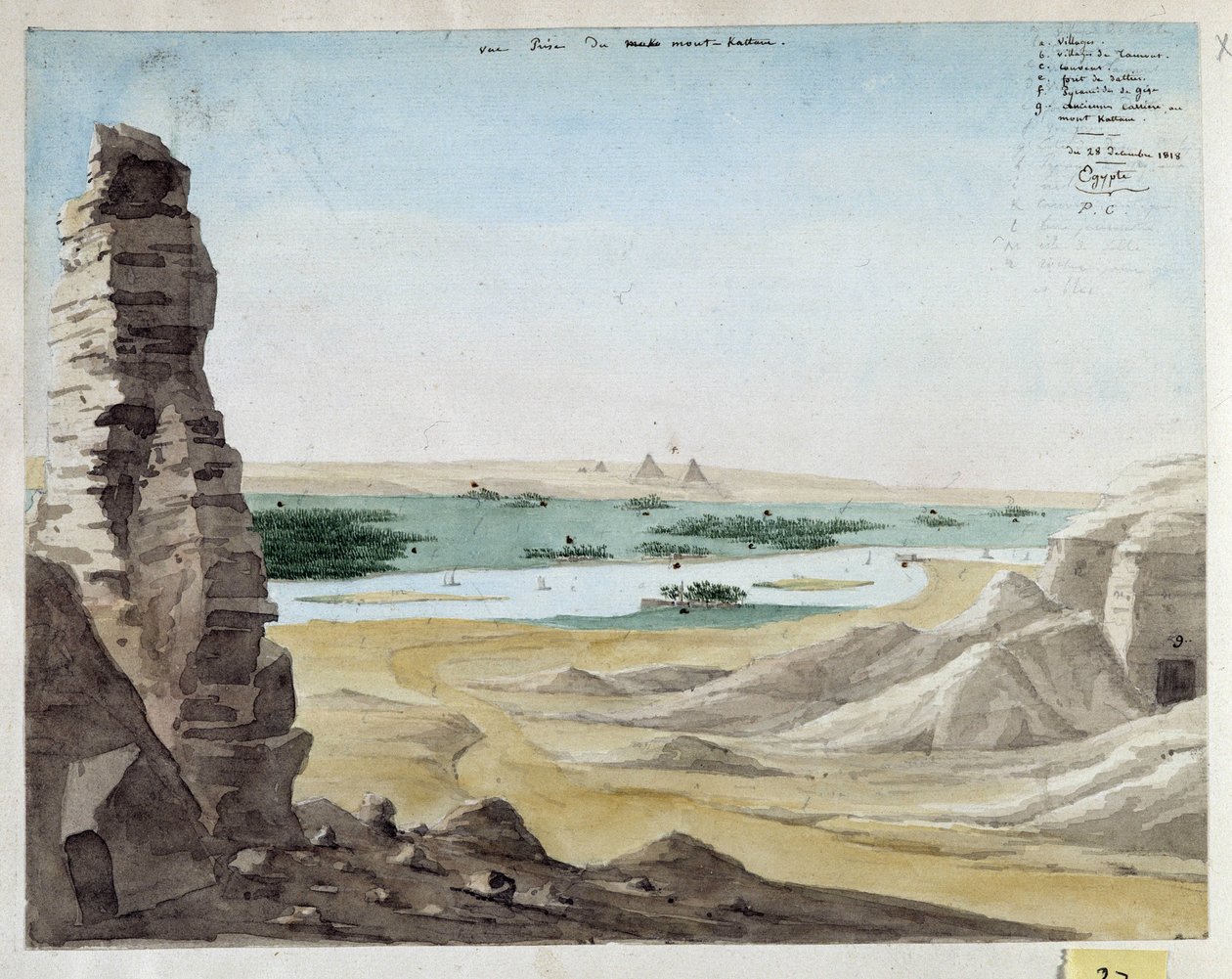 Näkymä Kattan-vuorelta. Egypti. Pascal Costen (1787-1879) piirustus 1818 Välimeren arkeologinen museo, Marseille tekijältä Pascal Xavier (after) Coste