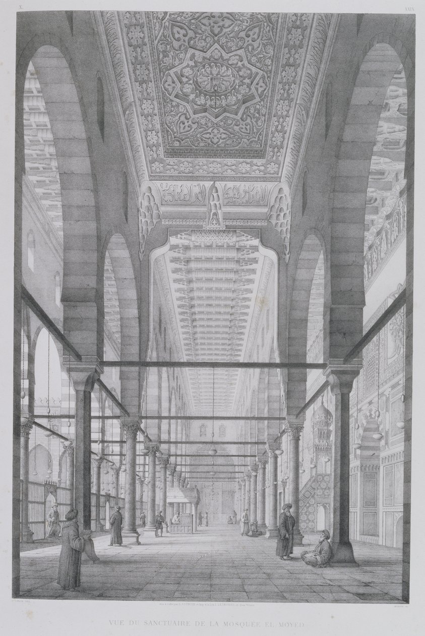 Näkymä Moyedin moskeijan pyhäkölle, levy 29 Kairon muistomerkit ja rakennukset, kaiverrus Auguste Hibon (1780-1857) 1829 tekijältä Pascal Xavier Coste