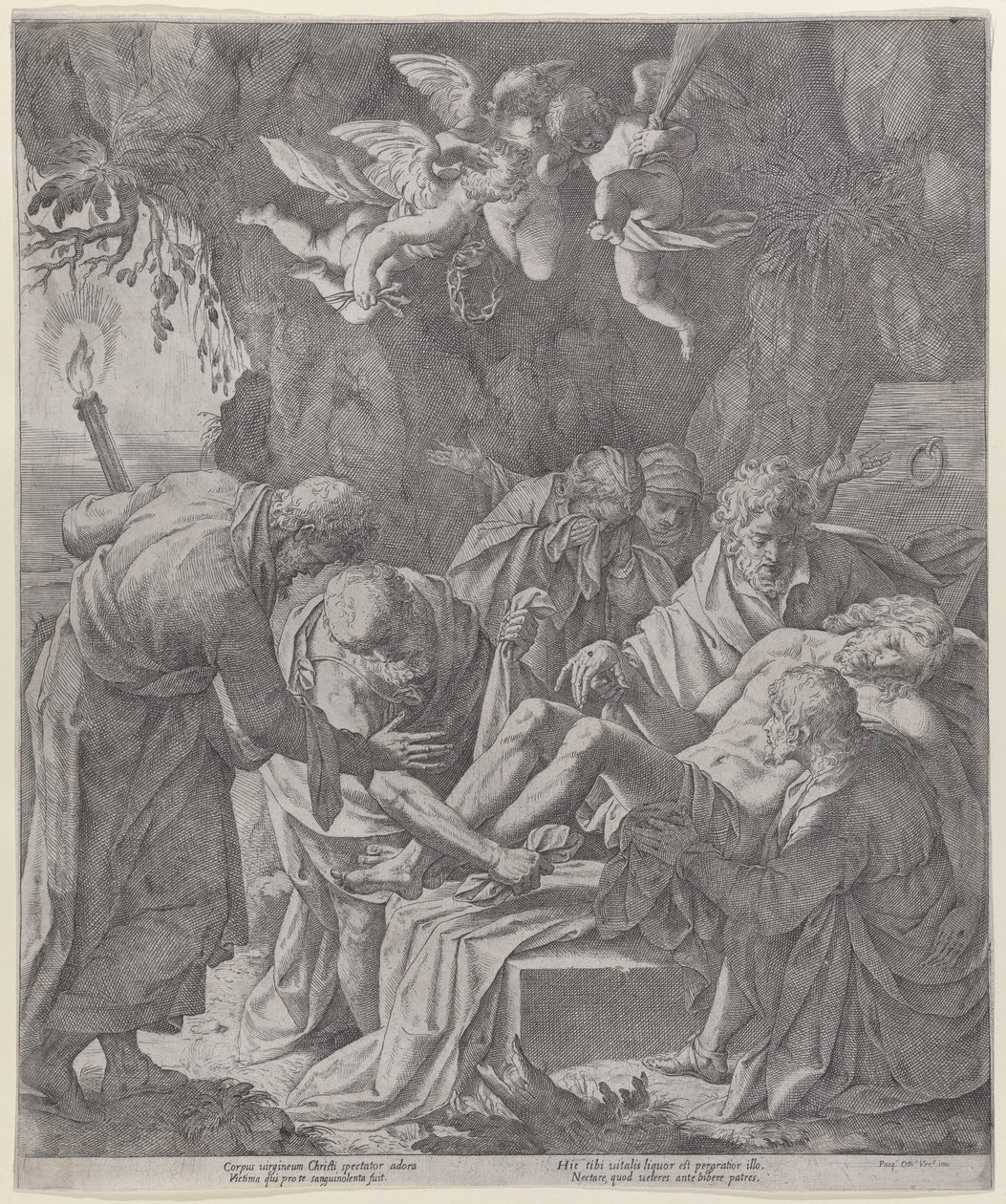 Kristus pannaan hautaan, kun Neitsyt seisoo itkien takana, 1600-30., 1600-30. tekijältä Pasquale Ottino