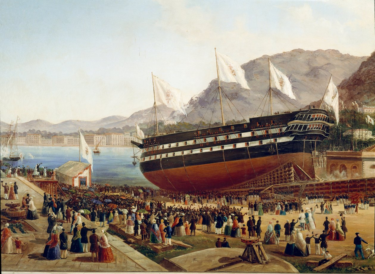 Monarca-laivan vihkiminen Castellammaren arsenaalissa Napolissa vuonna 1854 Yksityiskohta - Pasquale De Lucan maalaus (1800-luku) Napoli, Museo Nazionale di San Martino tekijältä Pasquale de Luca