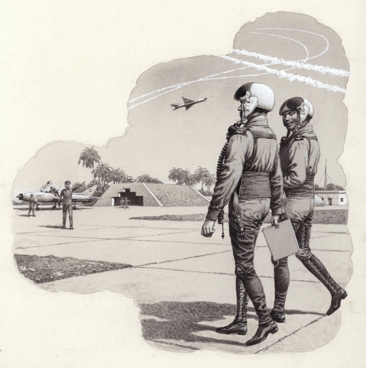 Iraquin ilmavoimien lentokonehangaarit (guassi paperille) tekijältä Pat (1907 95) Nicolle