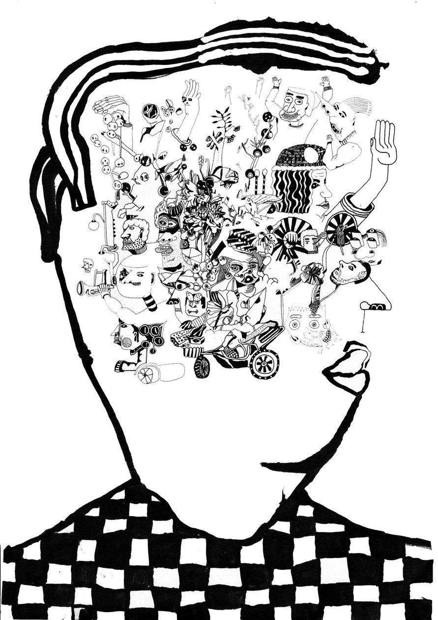 Whats In My Head, 2014 (kynä ja sivellin) tekijältä Pat Macdonald