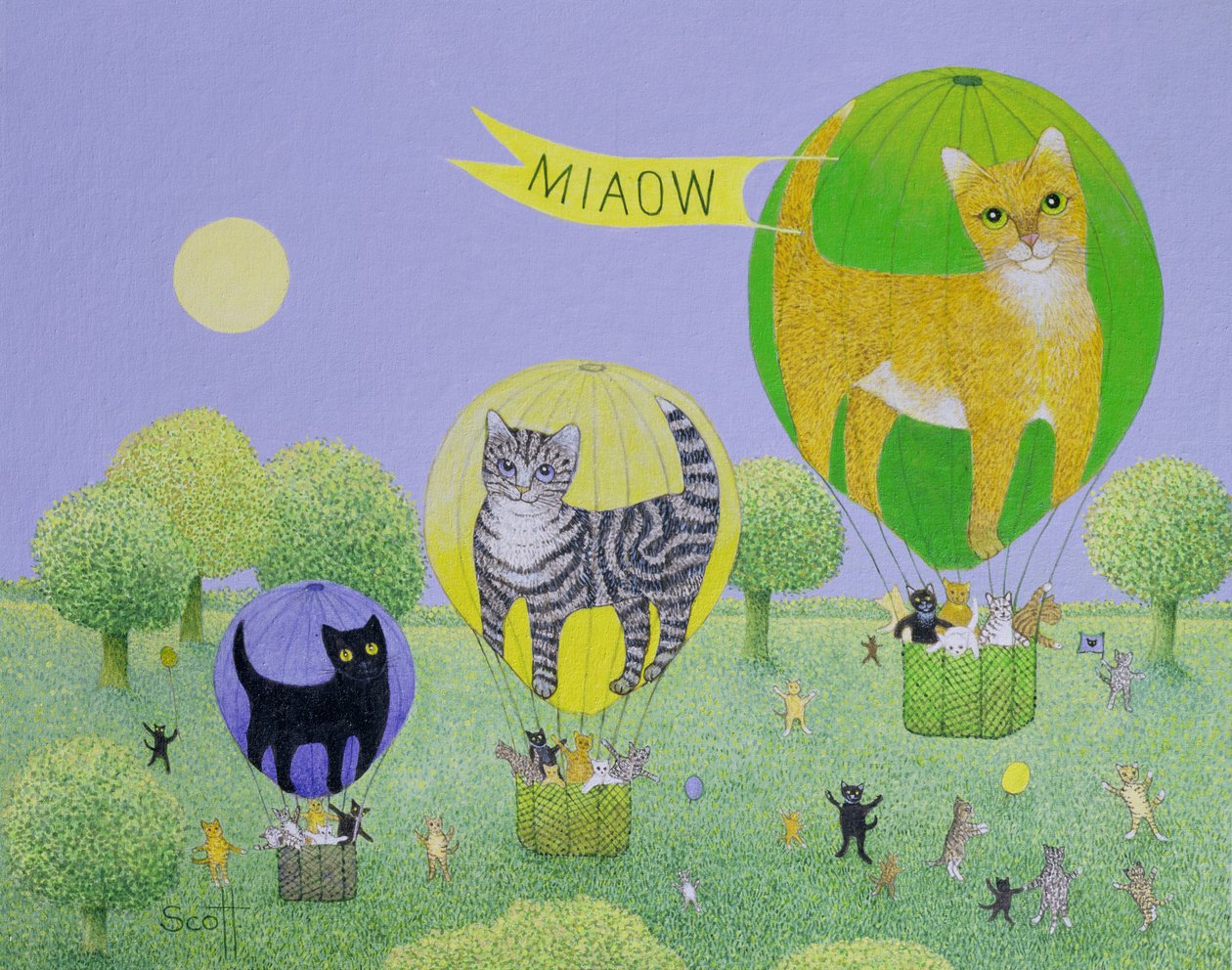 Cat Balloon Race (akryyli kankaalle) tekijältä Pat Scott