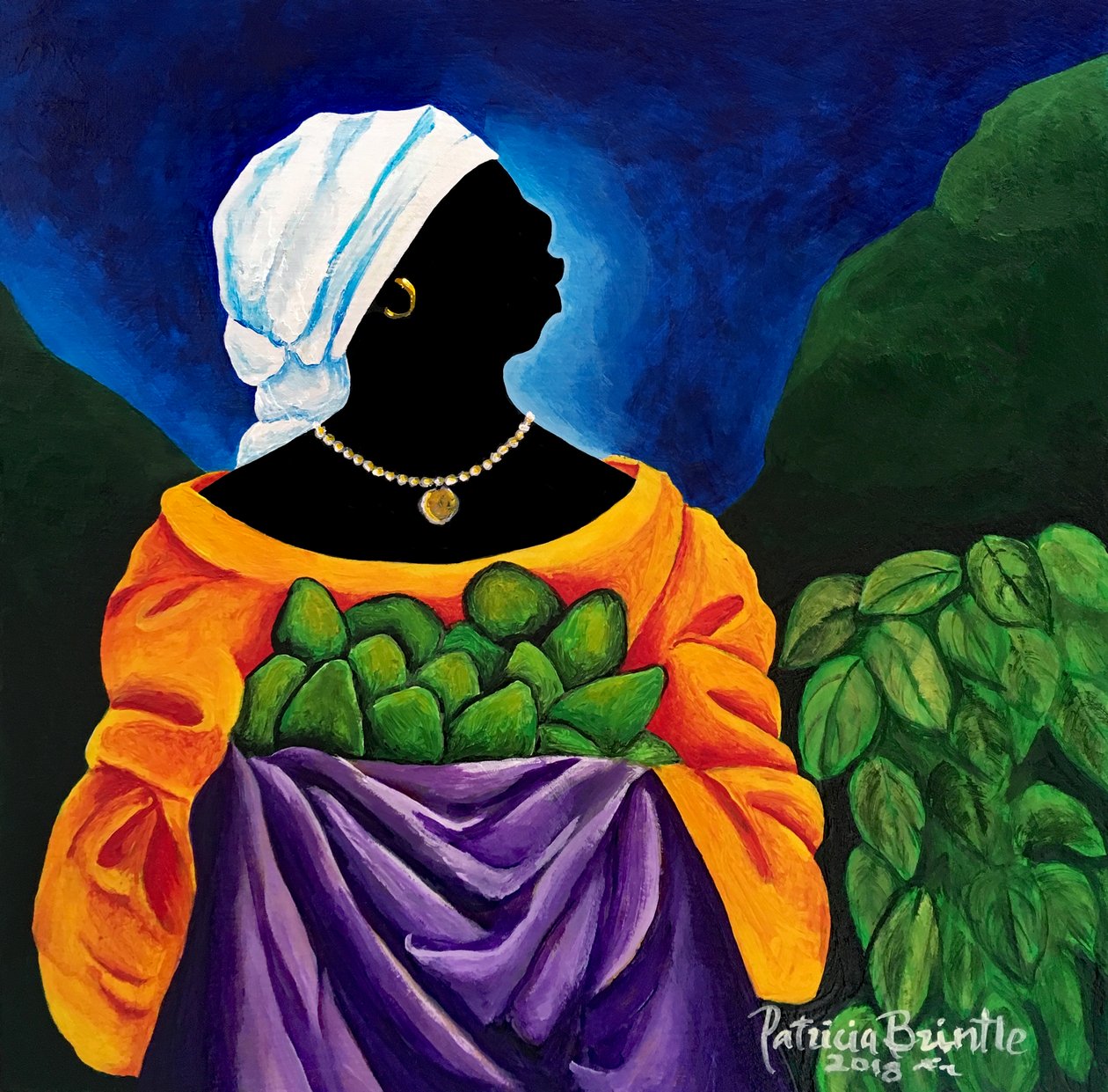 Avocado yllin kyllin, 2018 (akryyli puulle) tekijältä Patricia Brintle