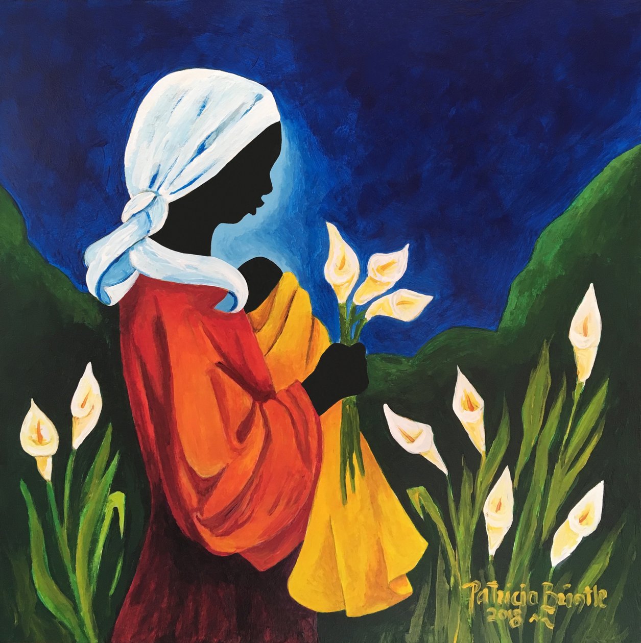 Madonna and Child of the Callas, 2018 (akryyli puulle) tekijältä Patricia Brintle