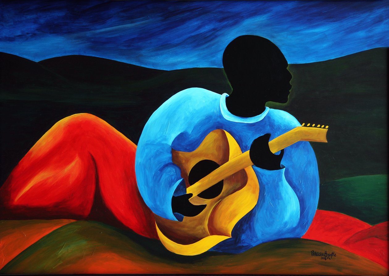 Ti-Jean, kitaristi, 2008 (akryyli masoniitilla) tekijältä Patricia Brintle