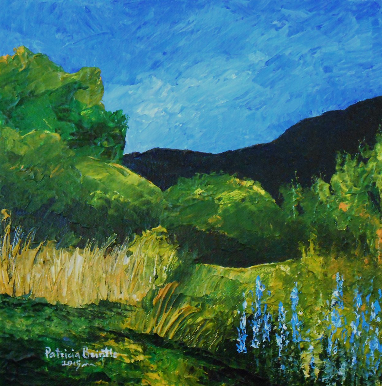 Blue Lupines, 2015 (akryyli kankaalle) tekijältä Patricia Brintle