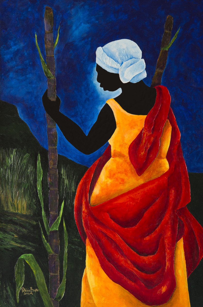 Sokeriruokopellolle, 2013 (akryyli kankaalle) tekijältä Patricia Brintle