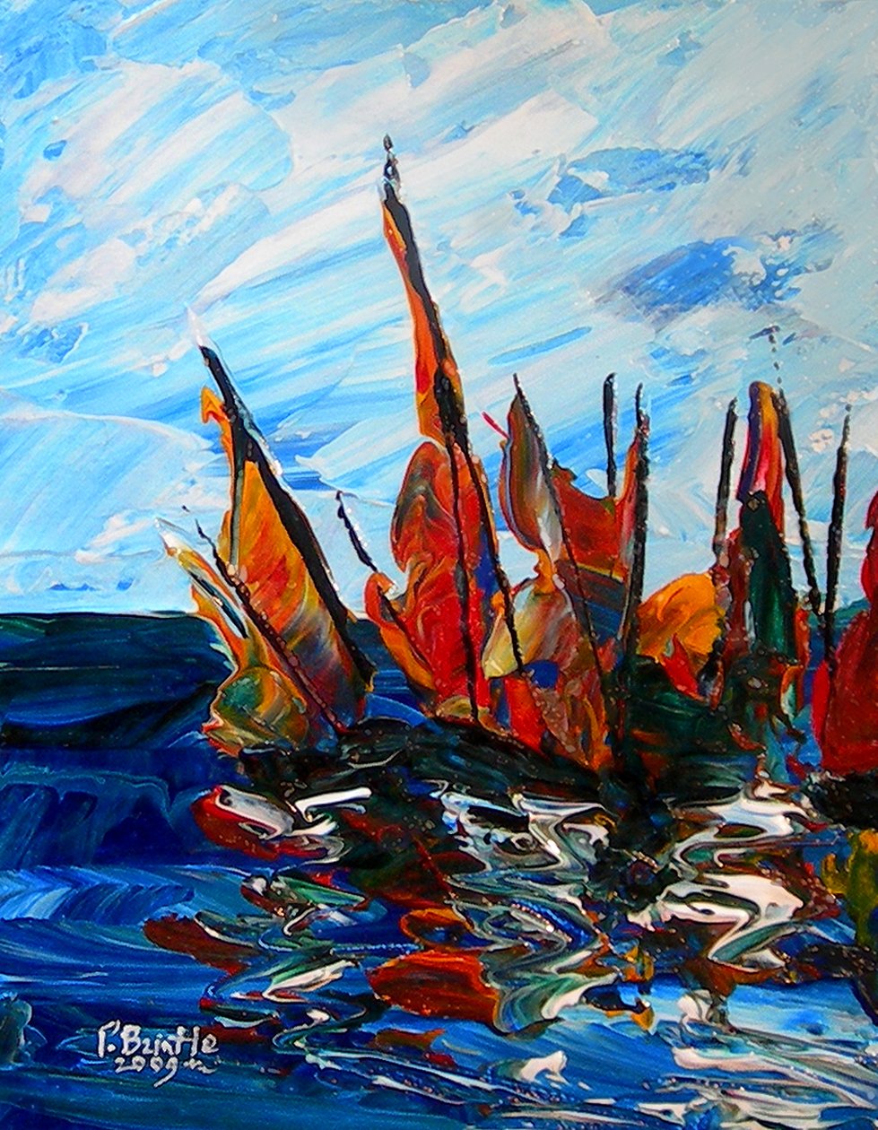 Purjeveneet Port a Bainetissa, 2009 (akryyli puulle) tekijältä Patricia Brintle