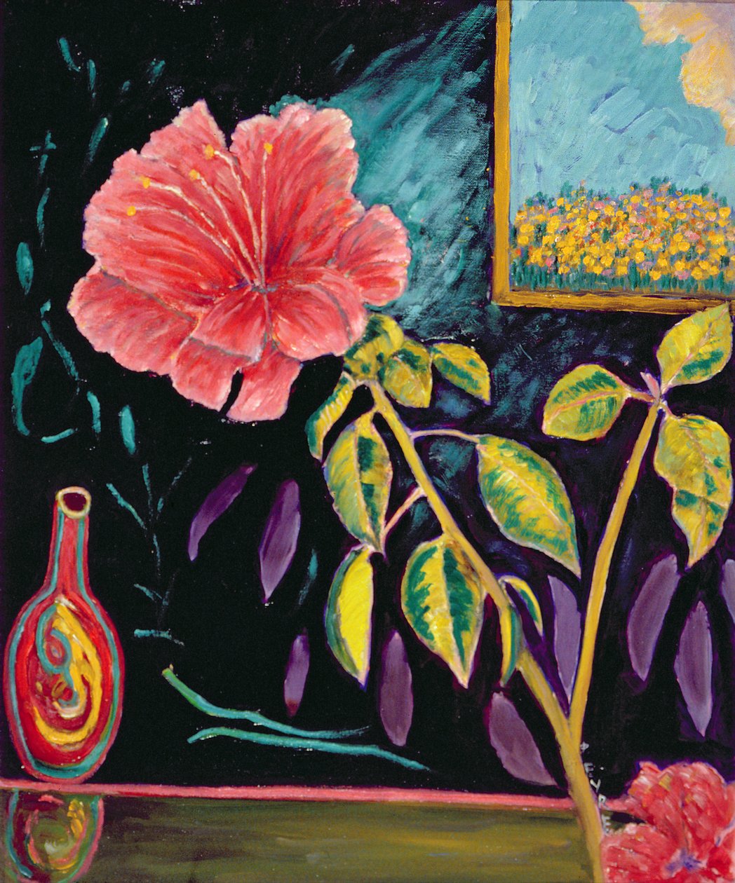 Hibiscus maljakolla (öljy pellavalle) tekijältä Patricia Contemporary Artist Eyre