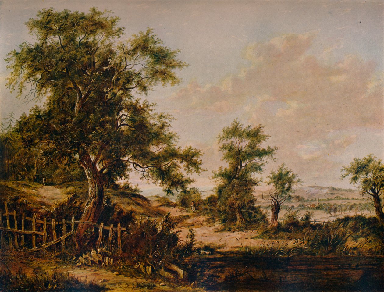 Maisema, allas ja puu etualalla, 1828 tekijältä Patrick Nasmyth