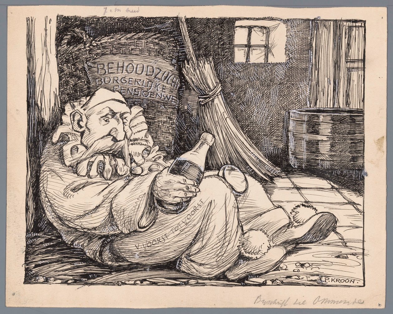 Baron van Voorst tot Voorst karnevaalivieraana Carneval tai hylätyt siviilieläkelait (otsikko esineessä) tekijältä Patricq Kroon (signed by artist)