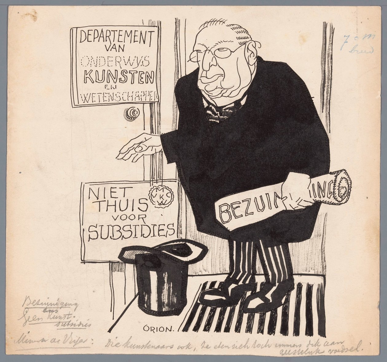 Ministeri de Visser ja taidetukien leikkaukset Leikkaus Ei taidetukia (otsikko esineessä) tekijältä Patricq Kroon (signed by artist)