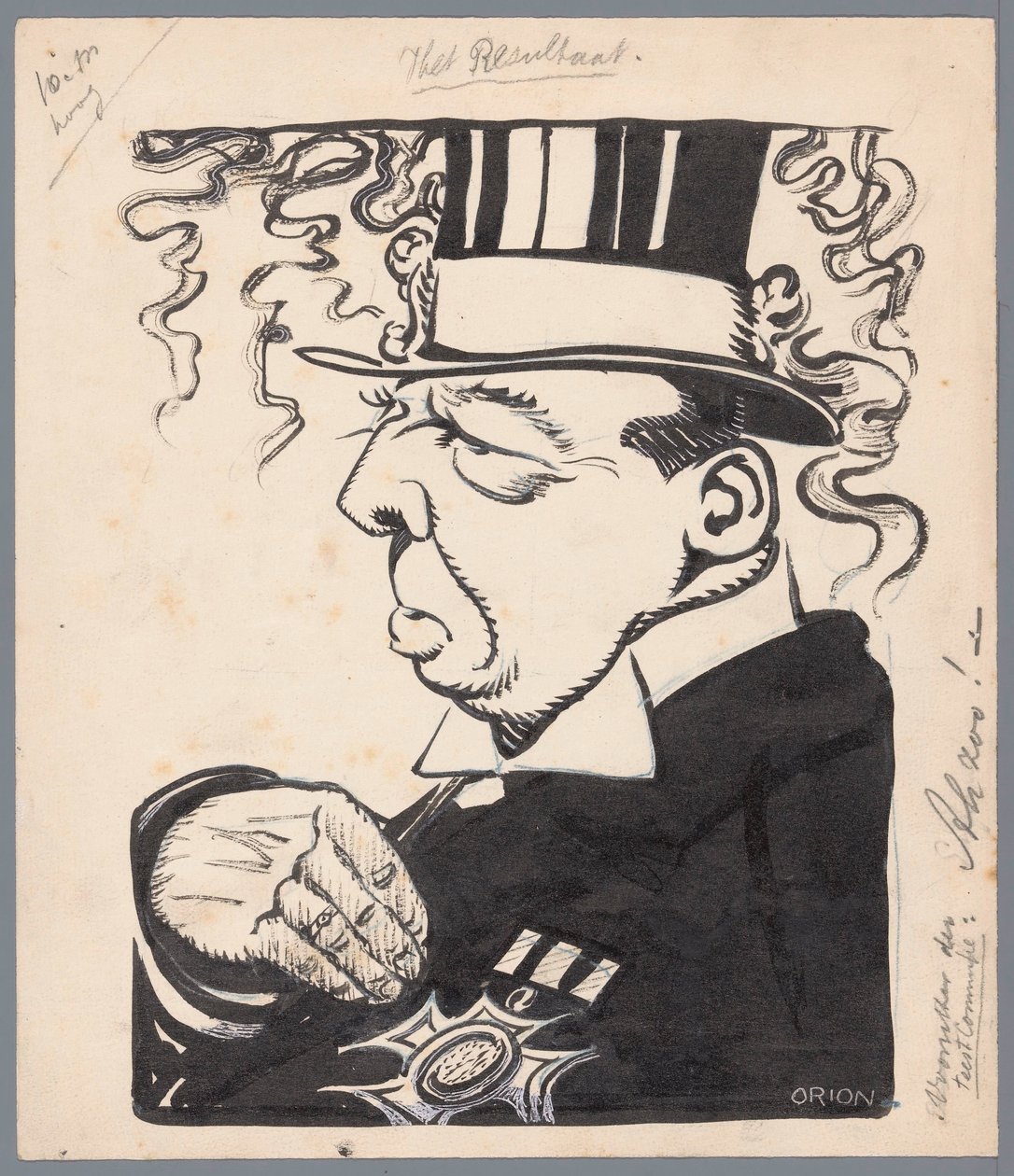 Poliitikko silinteri- ja rintapalkinnolla Tulos (otsikko objektissa) tekijältä Patricq Kroon (signed by artist)