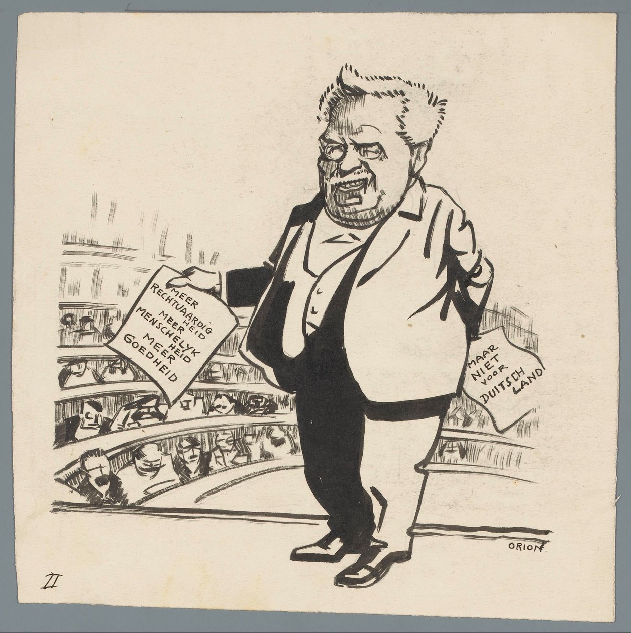 Saksan tiukka kohtelu Enemmän oikeudenmukaisuutta, enemmän ihmisyyttä, enemmän hyvyyttä / mutta ei Saksalle (otsikko esineessä) tekijältä Patricq Kroon (signed by artist)