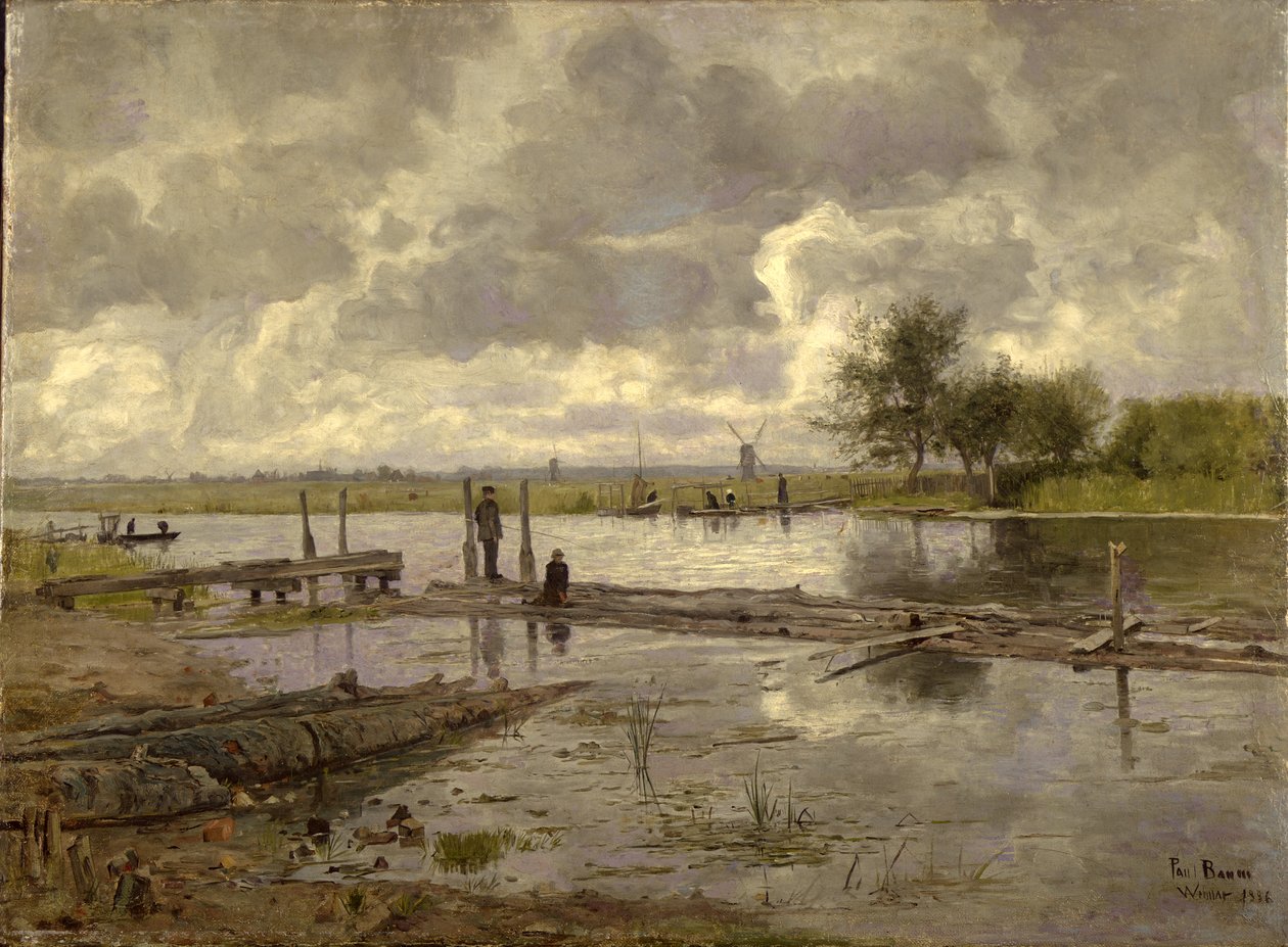 Maisema Ilmen kanssa Weimarin lähellä, kalastajan kanssa, 1886 tekijältä Paul Baum