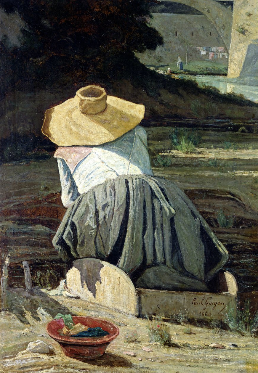 Pesunainen joen rannalla, 1860 tekijältä Paul Camille Guigou