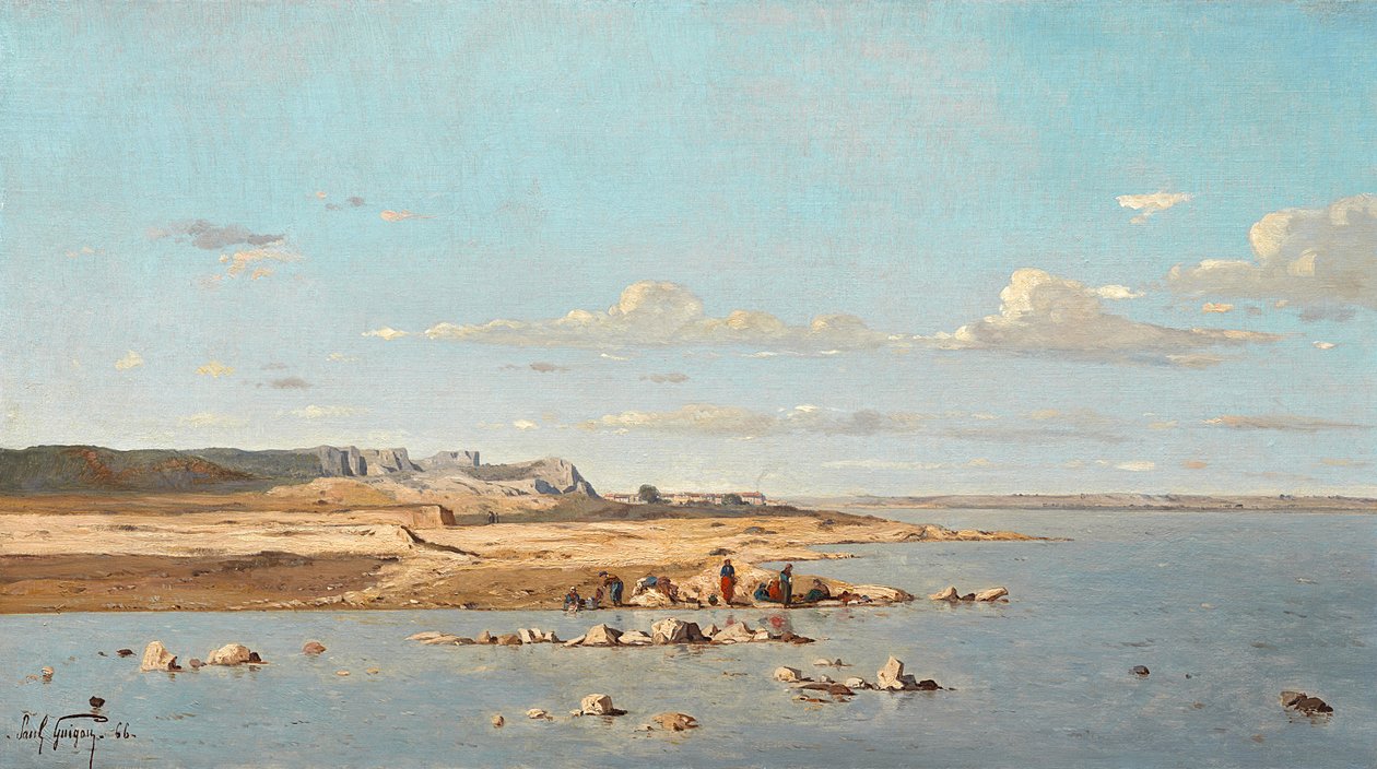 Pesijättäret Durance-joen rannalla, 1866. tekijältä Paul Camille Guigou