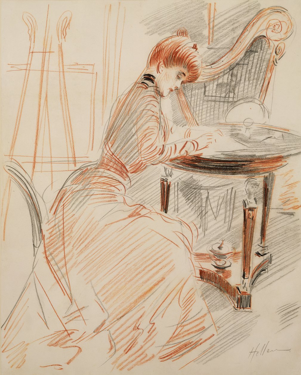 Huonekalut ja erilaiset esineet 1100- ja 1300-luvuilta tekijältä Paul Cesar Helleu