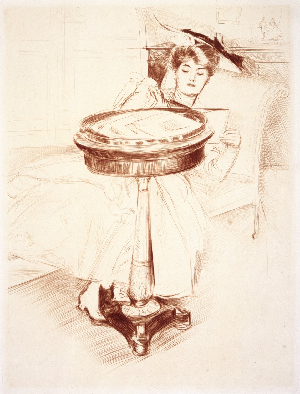Woman Reading, n. 1895 (kuivakärki paperilla) tekijältä Paul Cesar Helleu