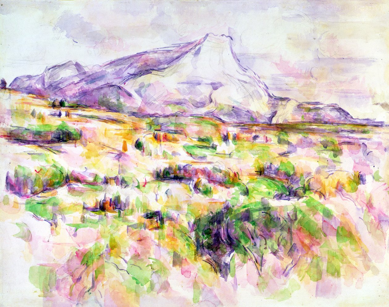 Mont Sainte-Victoire Les Lauvesista, 1902-06 (wc ja grafiitti paperilla) tekijältä Paul Cézanne