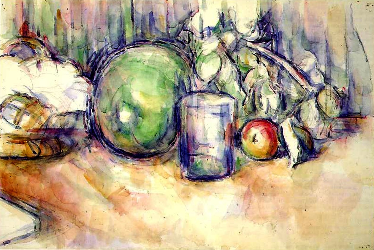 Asetelma lasin kanssa, 1902-06 (wc ja grafiitti paperilla) tekijältä Paul Cézanne