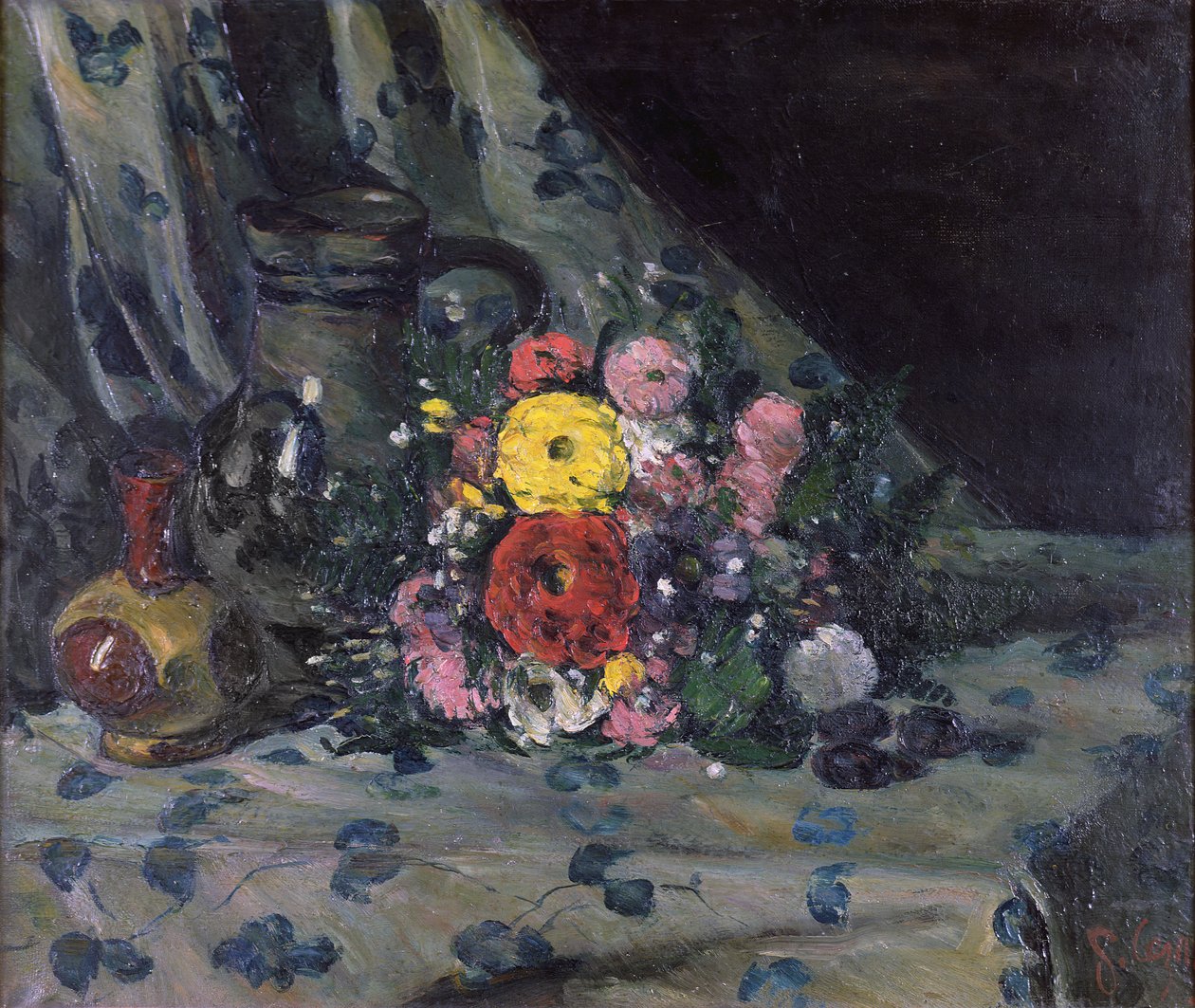 Keltaisten daalioiden kimppu, n. 1873 tekijältä Paul Cézanne
