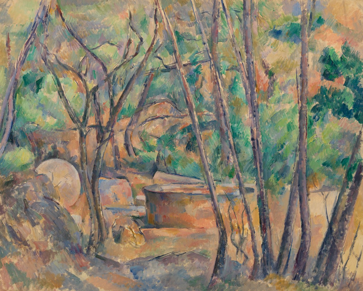 Myllynkivi ja vesisäiliö puiden alla, 1892-94 tekijältä Paul Cézanne