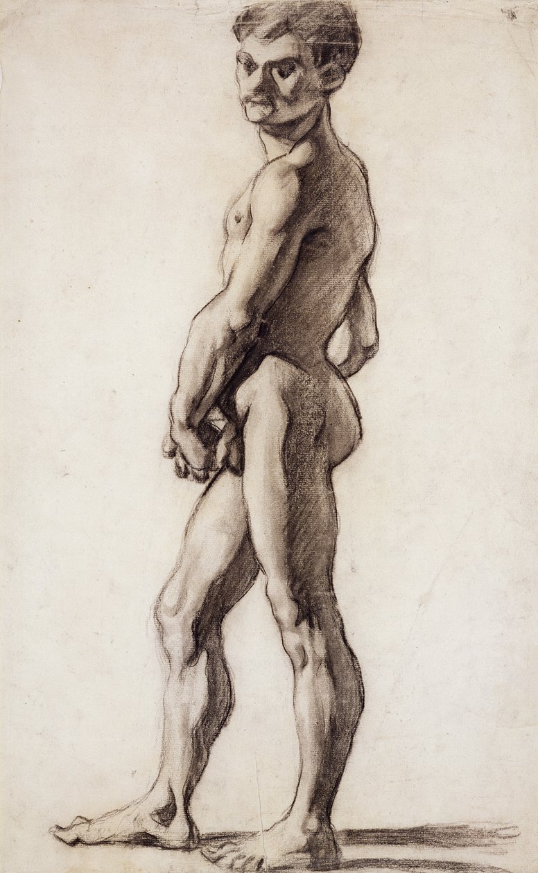 PD.55-1961 Miesten alastonkuva, n. 1863 (musta liitu paperilla) tekijältä Paul Cézanne