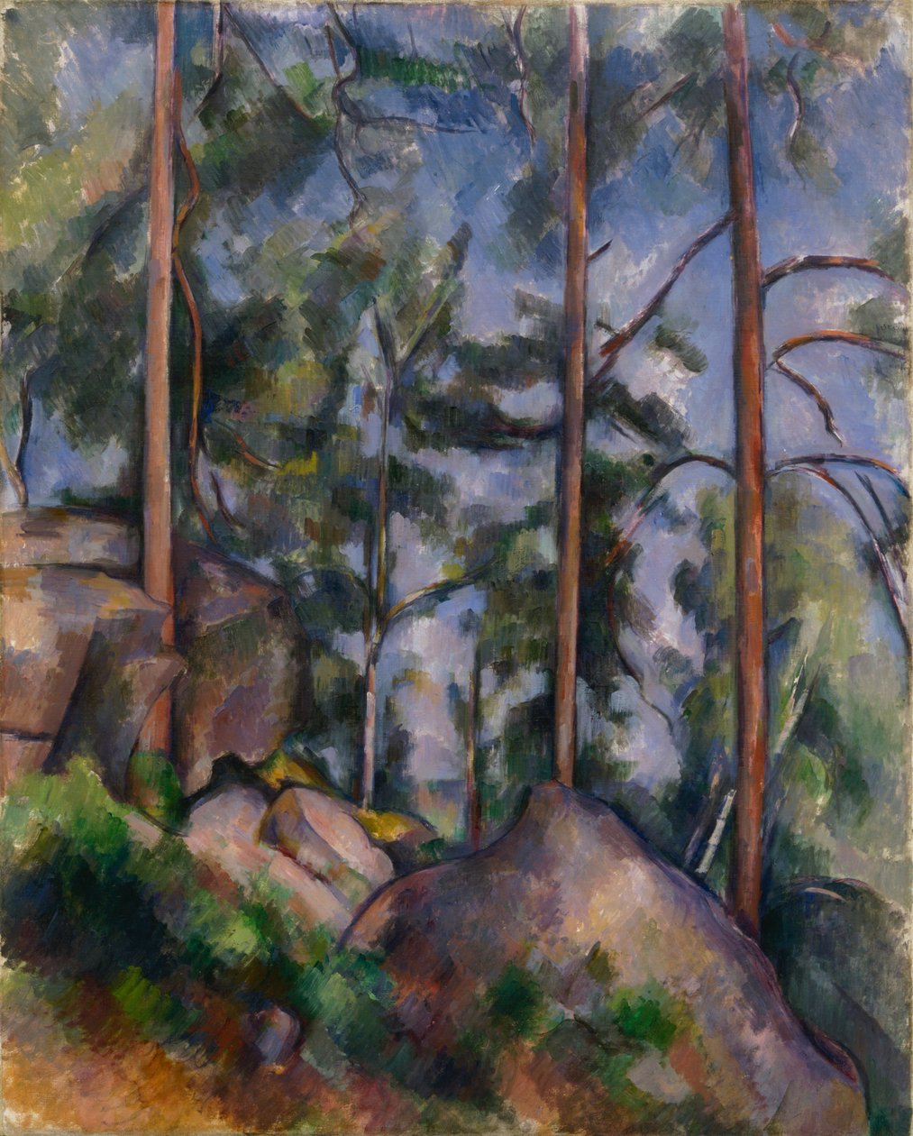 Mäntyjä ja kiviä (Fontainebleau) tekijältä Paul Cézanne