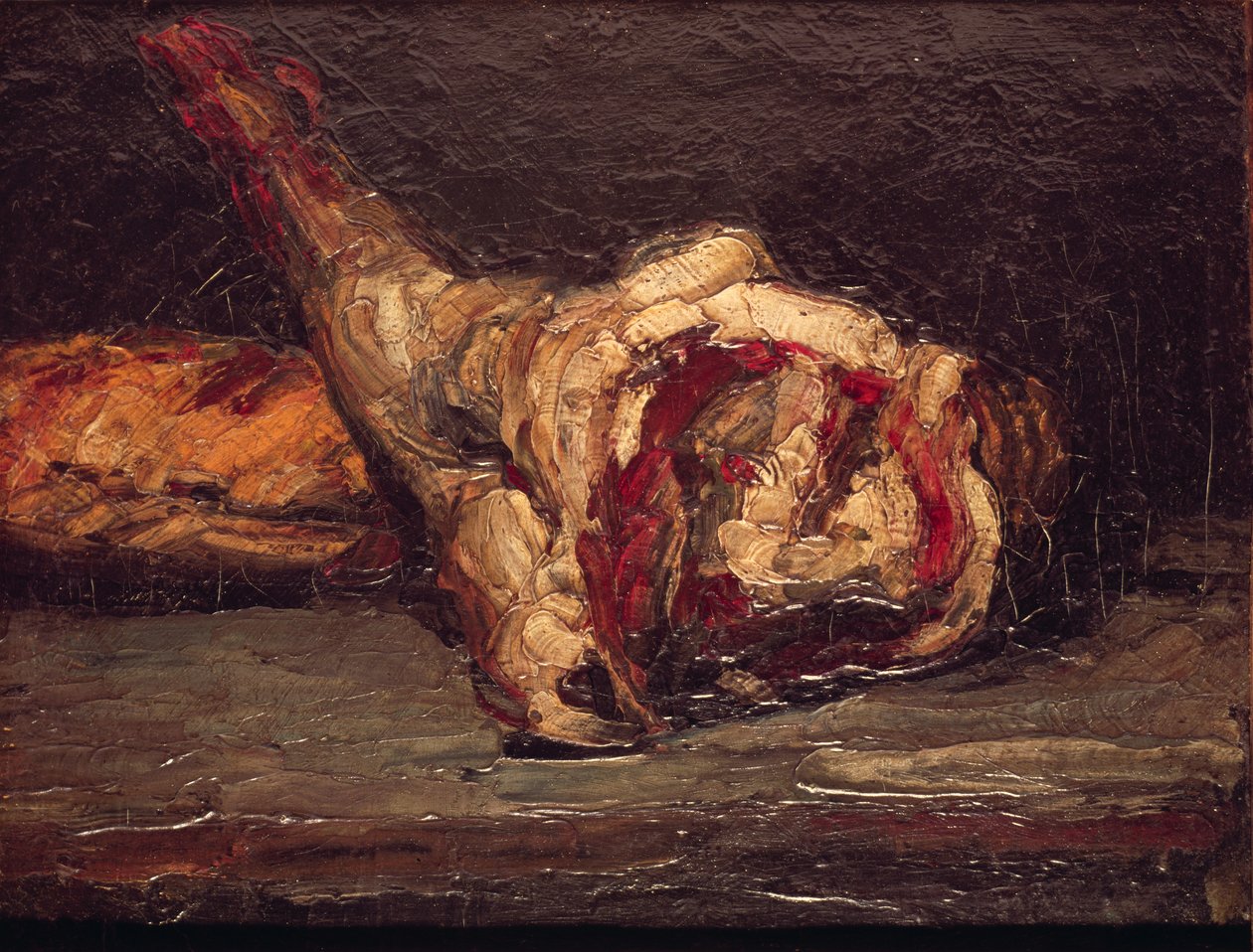 Lampaanlihan ja leivän asetelma, 1865 tekijältä Paul Cézanne