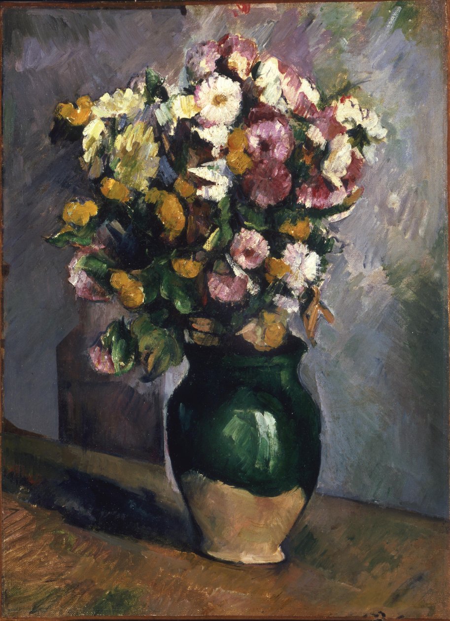 Asetelma kukkia oliivipurkissa tekijältä Paul Cézanne