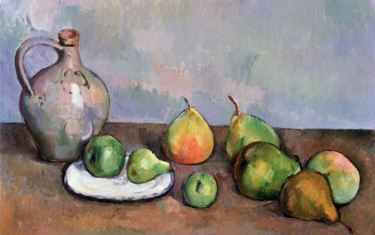 Asetelma kannun ja hedelmien kanssa, 1885-87 tekijältä Paul Cézanne