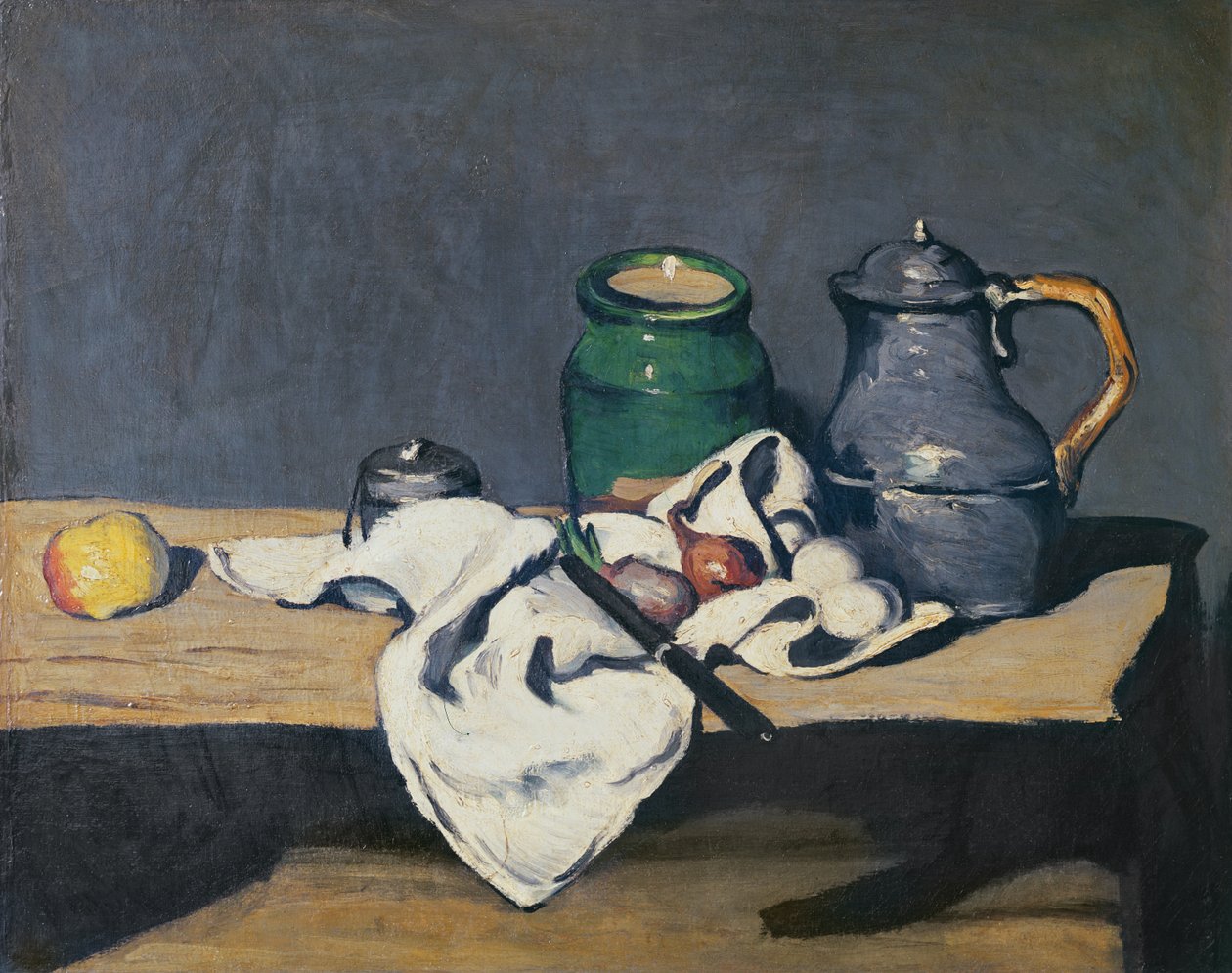 Tyyni elämä tinapannun kanssa, 1869 tekijältä Paul Cézanne