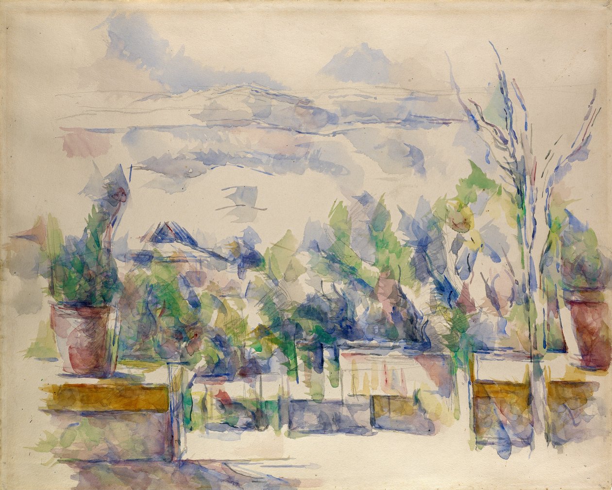 Les Lauvesin puutarhan terassi tekijältä Paul Cézanne