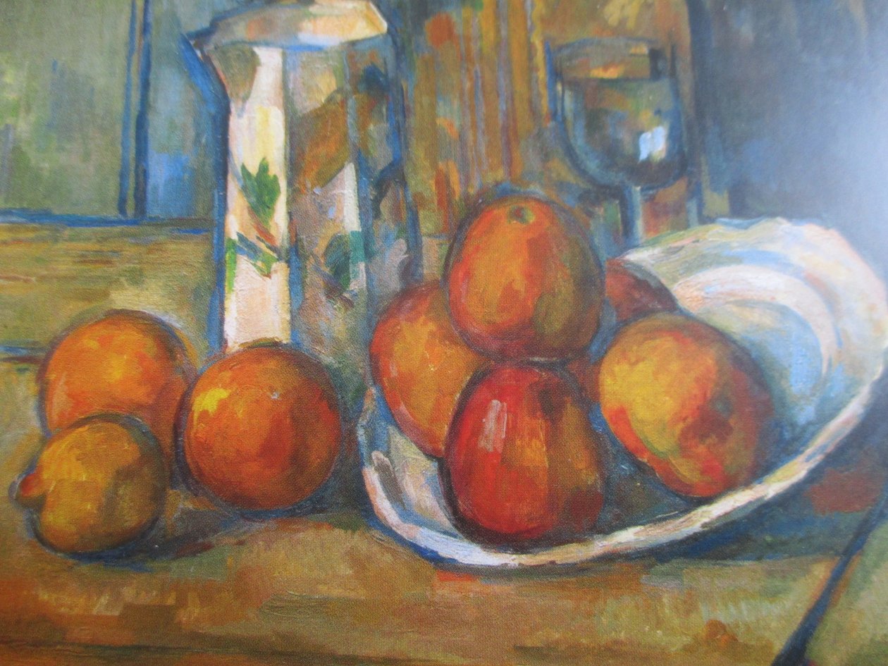 Asetelma maitokannulla ja hedelmillä tekijältä Paul Cézanne