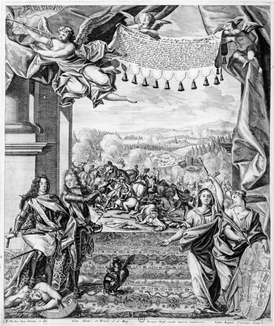 Malplaquetin taistelu, 11. syyskuuta 1709, kaiverrus Jeremias Wolff ja Johann August Corninus (1683-1738) tekijältä Paul Decker