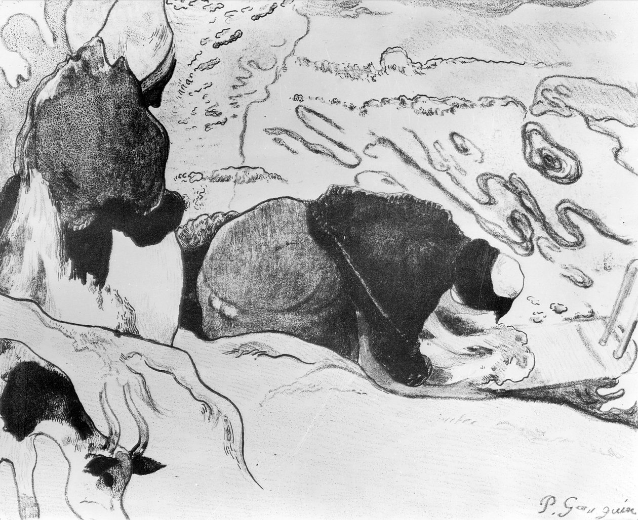 Breton Washerwomen, 1889 (sinkografi paperille) tekijältä Paul Gauguin