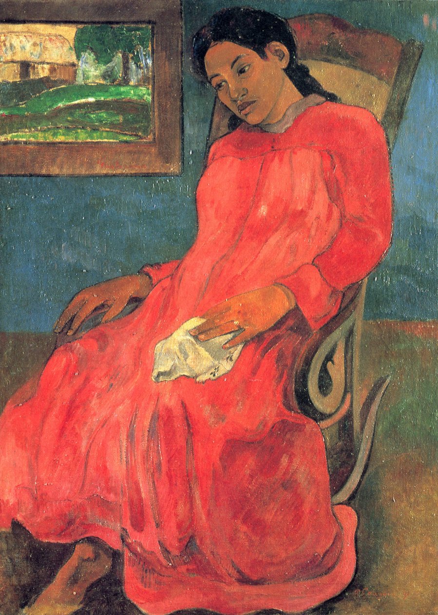 Nainen punaisessa mekossa tekijältä Paul Gauguin