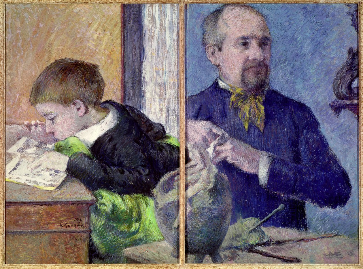 Muotokuva Jean Paul Aubesta (1837-1916) ja hänen pojastaan (pastelli) tekijältä Paul Gauguin