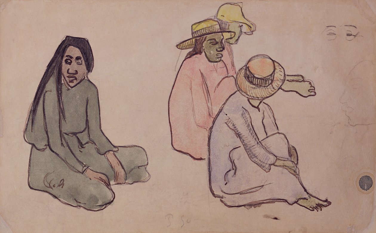 Tahitilaisten tutkimus (wc, muste ja kynä paperille) tekijältä Paul Gauguin