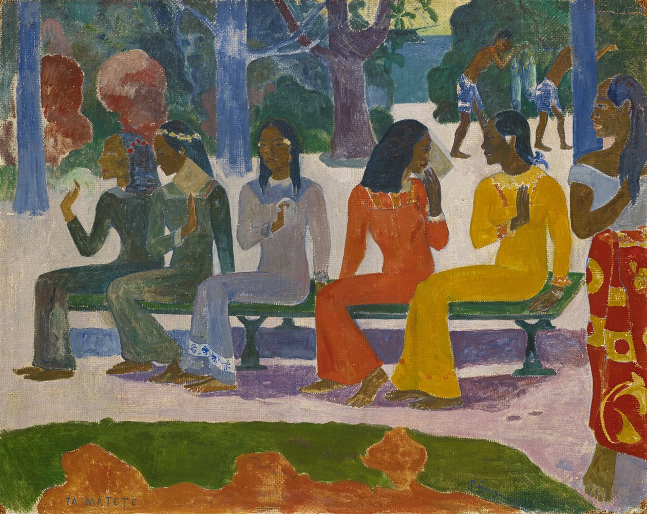Ta Matete (Emme mene torille tänään) 1892 (guassi kankaalle) tekijältä Paul Gauguin